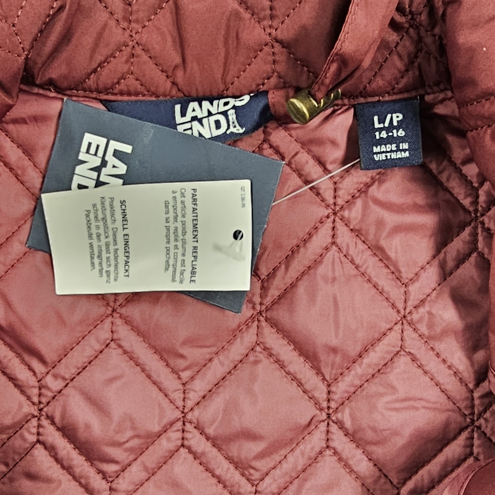 Quilted Barn Jacket Lands End Packable Funnel Burgundy Large 14-16 Petite New - Picture 3 of 9